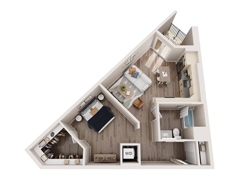 Floor plan for 1 bed, 1 bath, 723 sqft